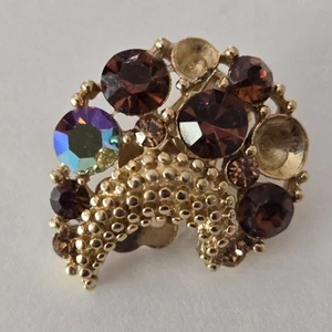 Signed Vtg Lisner Gold-Tone Clip-on Earring Crystals Aurora Borealis READ-Single - Picture 1 of 5