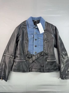 AKIRA Vegan Leather And Denim Combo Moto Jacket Womens Size Medium NEU w Tag - Bild 1 von 14