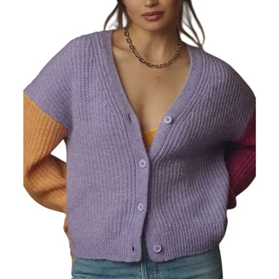 Suéter Cárdigan Sundry 'Colorblock' Púrpura Poliéster Talla M Foto 1 de 4