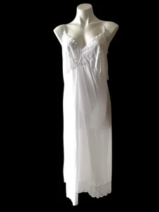 WOMENS VTG FULL SLIP DRESS LINGERIE SILKY WHITE by VELROSE sz 48 NOS NWT NEW - Picture 1 of 7