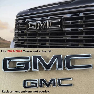 Juego 2 rejillas traseras negras emblema GMC para 2021-2024 Yukon cromo brillante 84729912 OEM Foto 1 de 4