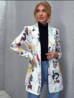 Blazer SHEIN Mujer Talla XL (12/44) Pop Art Graffiti ROCK con Esqueletos Multicolor Foto 1 de 4