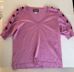 KARL LAGERFELD PARIS Damen Kurzarm Puffy V-Ausschnitt Pullover M Knöpfe Rosa - Bild 1 von 12