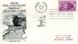 100th ANNIVERSARY OF THE ATLANTIC CABLE - 1858-1958 - DC1038 - Picture 1 of 1