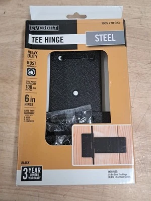 6 In. Black Heavy-Duty Tee Hinge With Rust Defender - Image 1 of 2