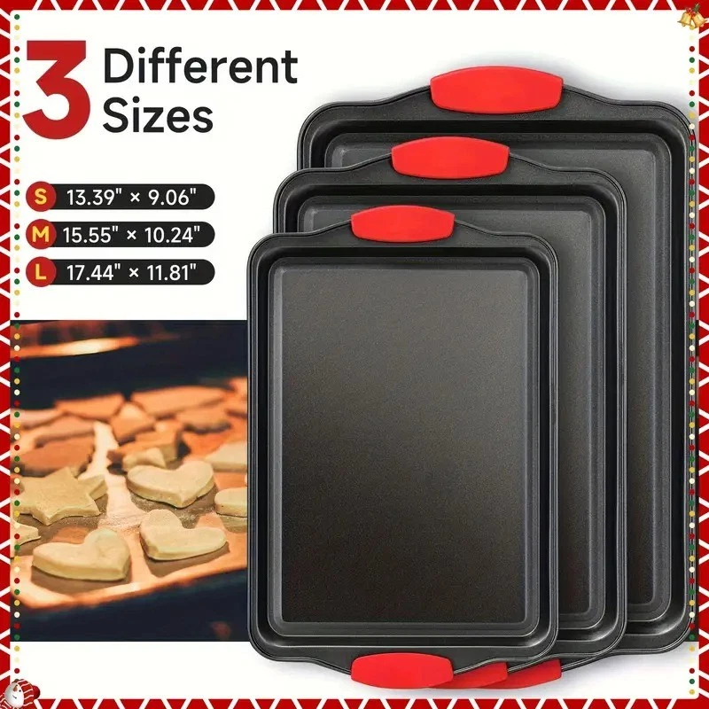 3PCS Kitchen Oven Baking Pans Nonstick Baking Sheets Set Metal Bakeware - Image 1 of 4