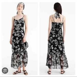 Maxikleid Größe 6 JCrew schwarz Chiffon Blumen Spaghettiträger - Bild 1 von 7