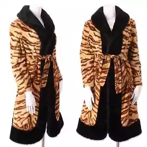 1970s tiger print faux fur penny lane coat YOUTHCRAFT plush fur tie VINTAGE S/M - Picture 1 of 9