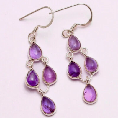 Дизайнерские серьги из стерлингового серебра 925 пробы с аметистом и драгоценными камнями - Изображение 1 из 2