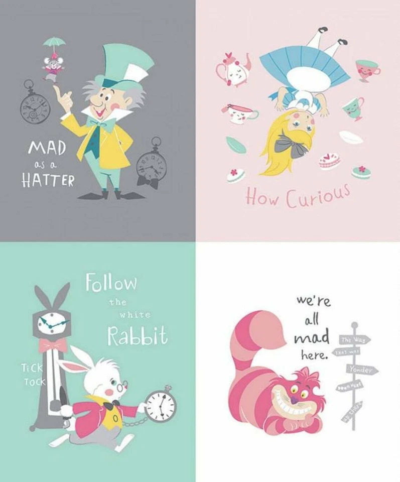 Alice in Wonderland II Fabric Green Blue Pink Panel by Camelot Fabrics~ 35 x 43 - Image 1 of 1