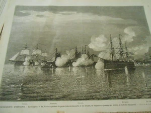 Gravure 1874 - Espagne Carthagène La Numancia portant la junte insurrectionnelle - Picture 1 of 1