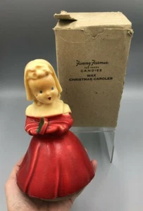 CONTENEDOR DE CARAMELOS DE CERA FANNY FARMER VILLANCICOS DE NAVIDAD de la década de 1940 caja figurativa vintage - Imagen 1 de 12