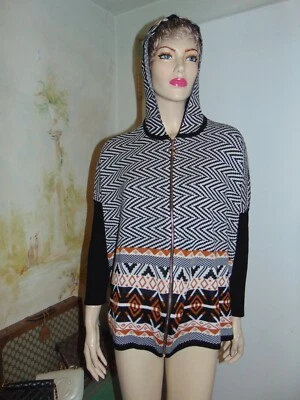 Joseph A Hooded Zip Cardigan Dolman Sleeve Chevron Knit Slouchy Classic Large - Image 1 of 4