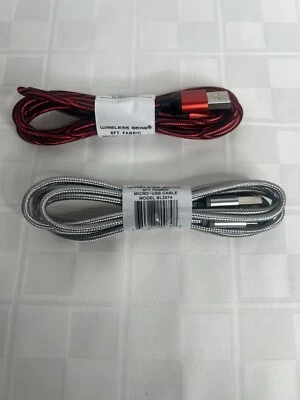 Lote 2 Engranajes Inalámbricos 6 pies 1,8 m Nylon Trenzado Micro USB Cable Android Samsung (H) Foto 1 de 3