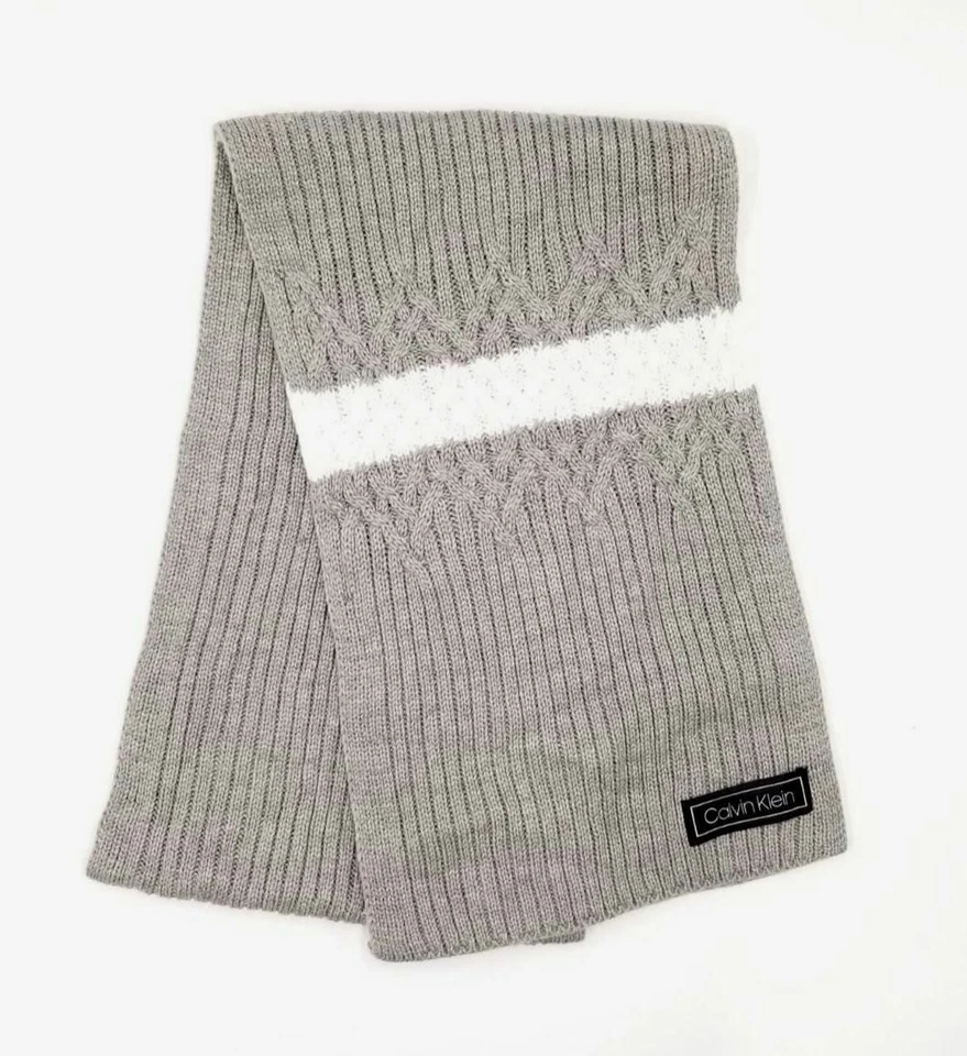 $110 Calvin Klein Para hombres Gris Blanco Logo Silenciador Cálido Tejido Invierno Bufanda Talla Única Foto 1 de 1
