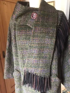 Stunning Vintage Shag Swing Coat w/ Fringe Trim Scarf Crude Buttons Bromleigh L - Picture 1 of 12