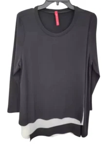 IC by Connie K Top Womens Large Black White Asymmetric Hem Unstructured Artsy - Picture 1 of 9