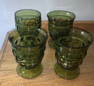 4 Lot Indiana Glass Whitehall Colony Cubist Footed Juice Glasses Green Vintage - Picture 1 of 8