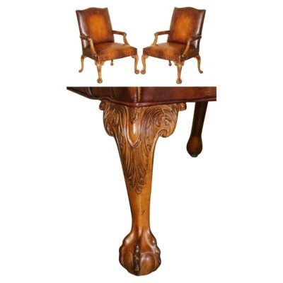 PAR DE SILLONES CONCEJALES EE. UU. MARRÓN COCODRILO COCODRILO CUERO GARRA Y BOLA Foto 1 de 4