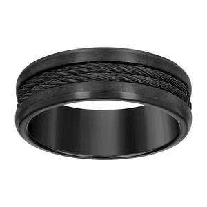 Hombre Acero Inoxidable Doble Cable Incrustación 8mm Biselado Alianza Tallas 9A - Imagen 1 de 5
