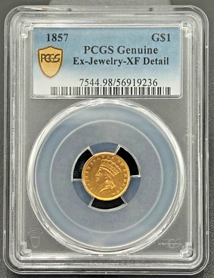 Dólar de oro Liberty Head 1857 P $1, tipo 3, PCGS extra fino, fecha de acuñación baja Foto 1 de 4