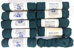 Lot of 9 FOX Brand Yarn Wool-O-Nyl Skeins Jungle Green 50% Zephyr 50% Nylon - Picture 1 of 9