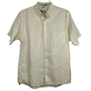 Geoffrey Beene Yellow/Tan Blue Striped Button Down Shirt Men Size 16.5 Short Slv - Picture 1 of 8
