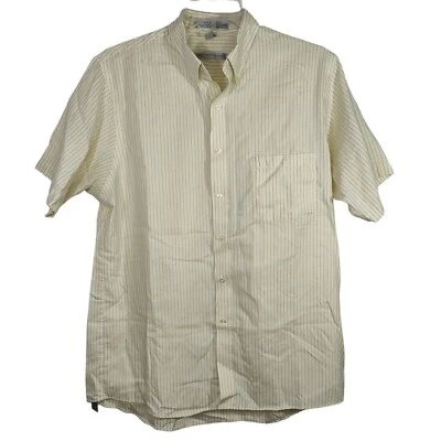 Geoffrey Beene Yellow/Tan Blue Striped Button Down Shirt Men Size 16.5 Short Slv - Image 1 of 4