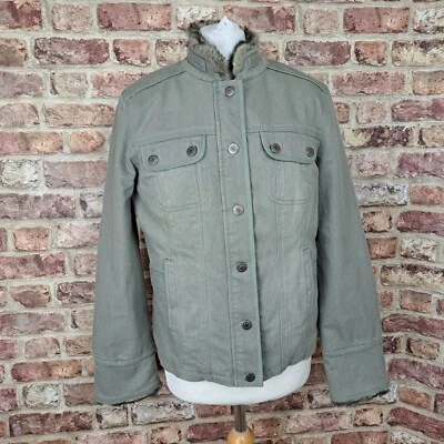 Principles Jacket Khaki Green Denim UK 12 Fleece Lined Fur Trim Military - Image 1 of 4
