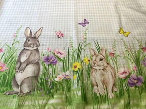 Bunny Meadow Easter Tablecloth Gingham Bunnies/Flowers/Butterflies 71 x 54" - Picture 1 of 8