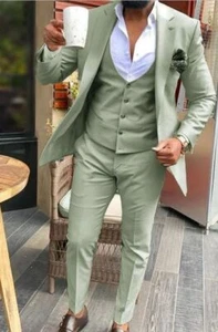 Herren grün Hochzeit 3-teiliger Anzug schmale Passform ein Knopf hellgrün Bräutigam Anzug Set - Bild 1 von 7