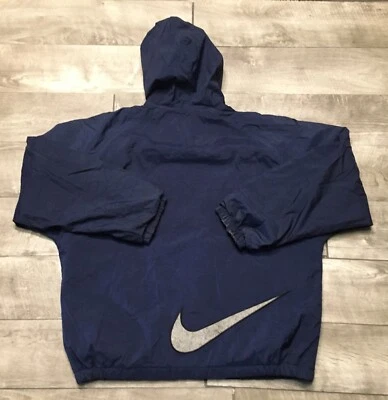 Jaqueta corta-vento vintage Nike xadrez central traseira Swoosh masculina azul com zíper tamanho médio - Imagem 1 de 4