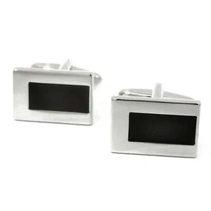 Black and Chrome Offset Cufflinks - Picture 1 of 3
