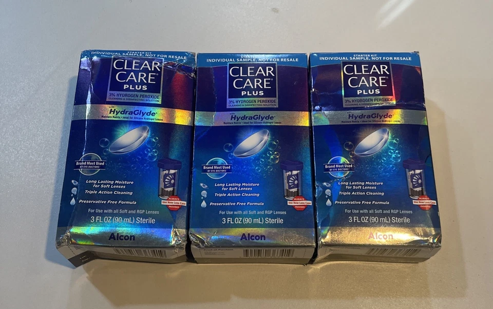 3x Clear Care Plus Triple Action Cleanser Hydrogen Peroxide HydraGlyde 3 Oz