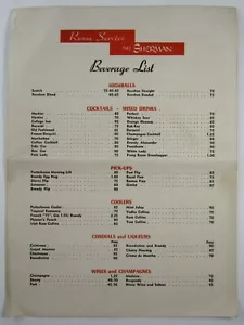 Vtg Cocktail Drink Wine Menu The Sherman Hotel Chicago Il Room Service 1950-60s - Picture 1 of 3