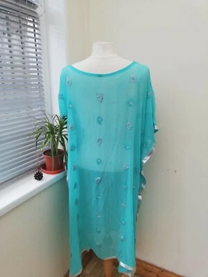 Un hermoso caftán de gasa arrugada semi transparente lagenlook XXL 22-42 bordado ♡ Foto 1 de 4