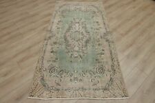 Anatolian Oriental Hand Knotted Accent Rug Vintage Floral Oushak Carpet 4x7ft