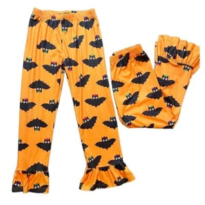Ruffle Girl Halloween Pants Girls 7 Orange Black Bat Cute Set Twins Matching - Picture 1 of 7