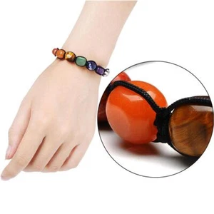 Crystal Gemstone Bracelet 7-Chakra Bead Anxiety Stone M7K1 Jewellery R6B6 - Picture 1 of 9