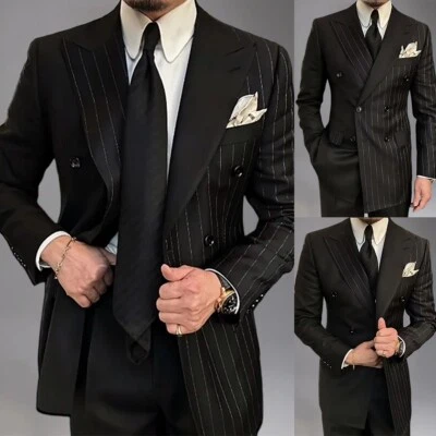 Trajes de hombre a rayas ajuste regular pico solapa esmoquin formal cena doble pecho Foto 1 de 4
