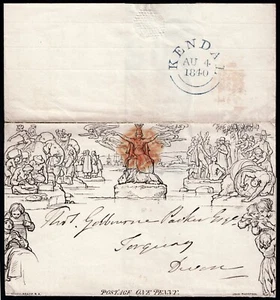 1840 1d Mulready Kendal to Torquay Red Maltese Cross Very Fine Used Cat. £575.00 - Picture 1 of 3