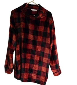 Emily Daniels Gr. 3XBuffalo Plaid Checkerboard Fleece weicher Pullover Knopf Akzent - Bild 1 von 5