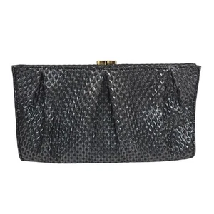 Kate Landry Clutch Evening Bag Pewter Metallic Kiss Lock Crossbody Brass Clasp - Picture 1 of 13