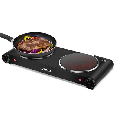 Stove, 1800W Hot Plate, 7 Inch Ceramic Glass Portable Double Burner Cooktop f... - Image 1 of 4