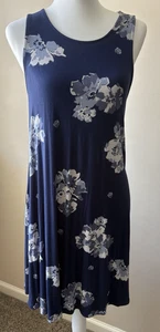 Old Navy Women's Blue with White Floral Tank Dress Size Med Coastal Cottage - Picture 1 of 9