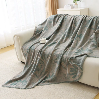 Cobertor de arremesso padrão folha escandinavo – Sofá de mistura de algodão macio - Imagem 1 de 4