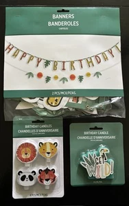 Get Wild, Happy Birthday Banner and Candles, Animals, Lion, Tiger - Picture 1 of 2