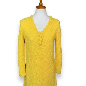 Vintage 60's Knit Dress Jane V Neck Long Sleeve Yellow Size Small Palm Royale - Picture 1 of 13