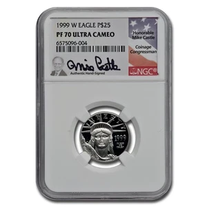 1999-W 1/4 oz Pf. American Platinum Eagle PF-70 UCAM NGC (Castle) - Picture 1 of 3