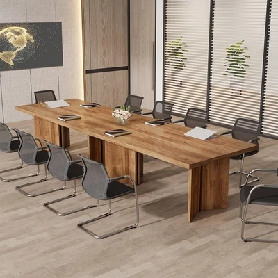 Walnut 320cm Conference Table Set for 10–12 People w/ Thick Wood Design - Image 1 of 4
